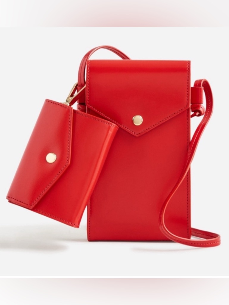 J. Crew Gracie Fine Red Leather Crossbody Phone Bag